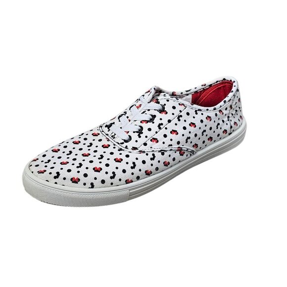 🔥Disney Minnie Mouse Women's Canvas Lace Up Polka Dot White Black Shoe Sneakers - Picture 2 of 11